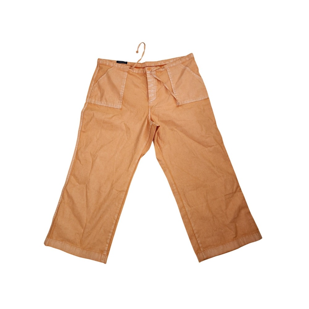 Lands End Orange Wide Leg Crop Pants Womens 16 Drawstring Cotton Blend Sunwashed